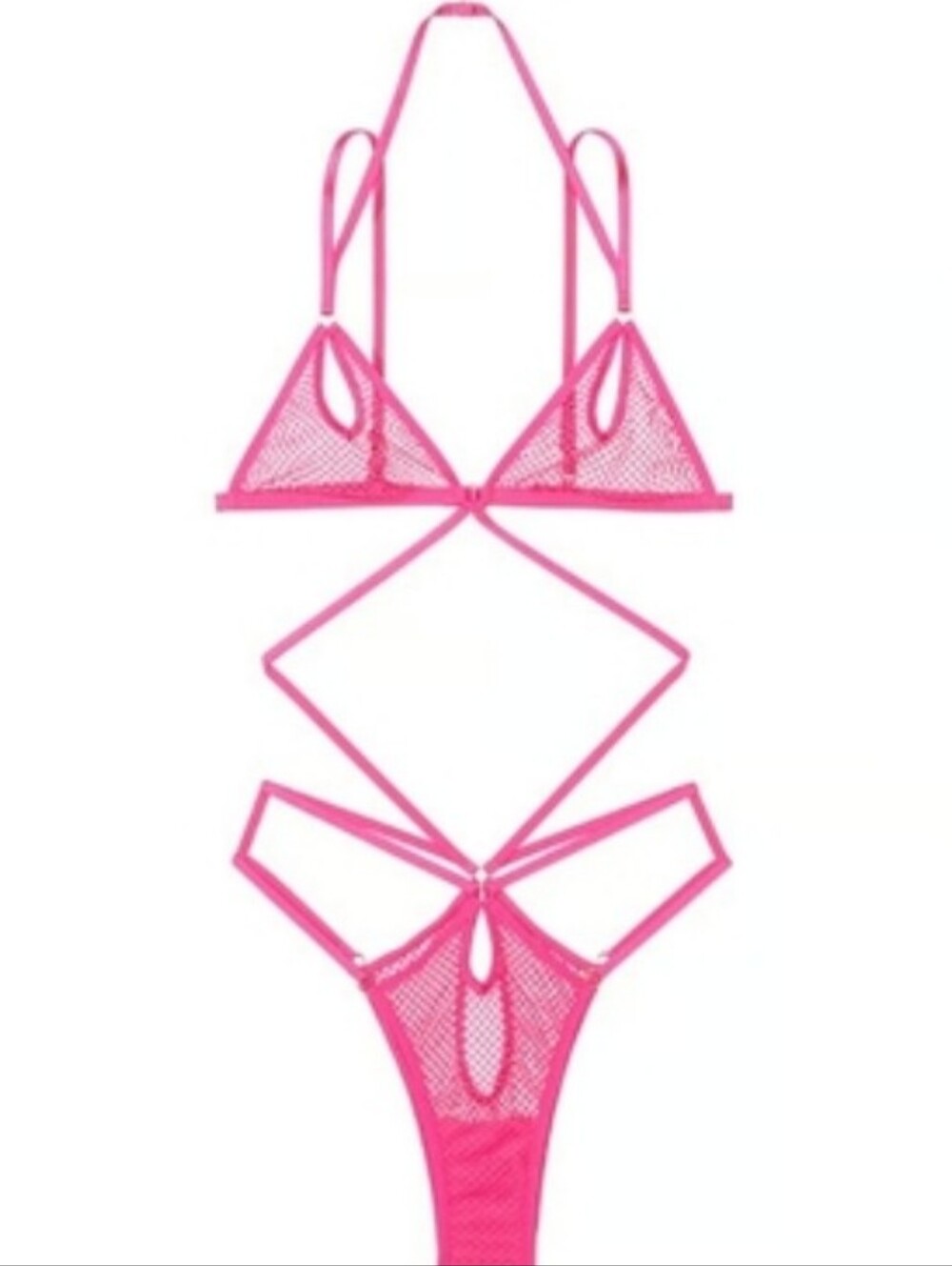 Victoria's secret very sexy fishnet unlined strappy teddy lingerie PINK LARGE